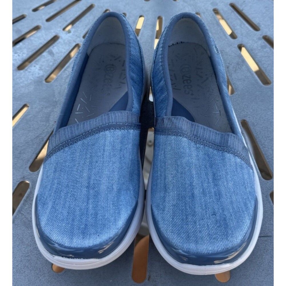 BZees Jiffy II Shoes Womens 8M Navy Blue Slip On Washable Casual Comfort